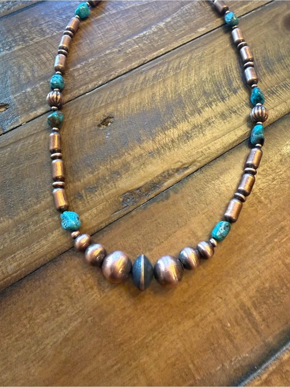 Copper Bead Necklace with Turquoise Accent